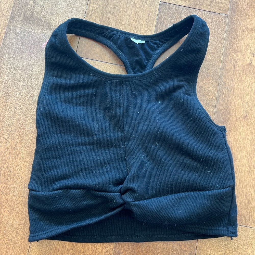 Twist front cropped top with built in sports bra